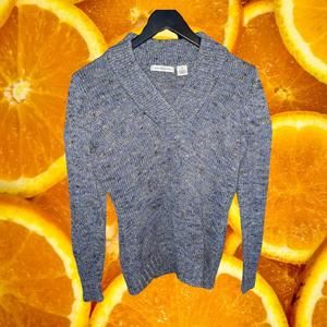 Liz Claiborne Blue/Gray/White Marled V Neck Sweater‎ Size Medium
